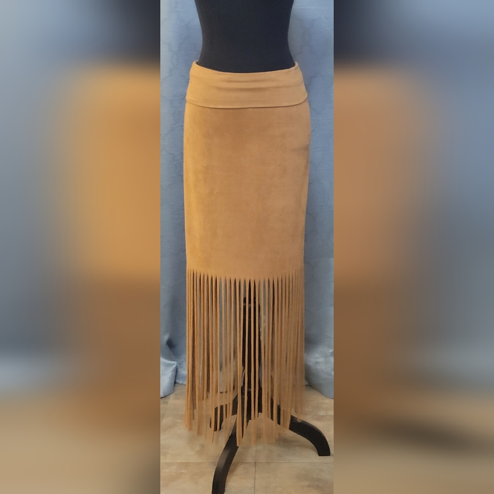 Tan Fringe Maxi Skirt